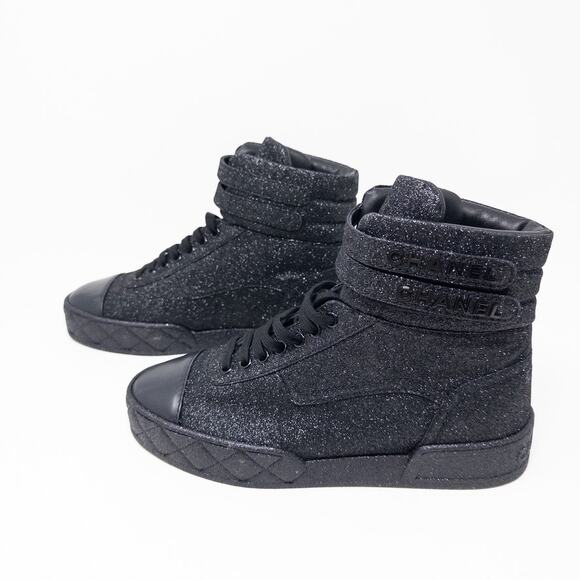 Chanel Glitter High Top Sneakers Black Size 39C EU - Picture 2 of 9